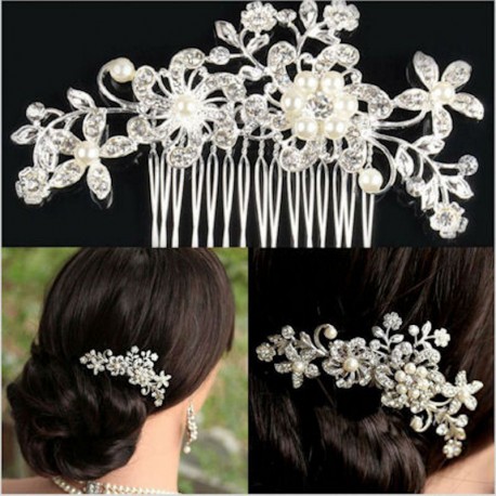 Crystal Rhinestone Flower Pearls Hair Clip Hair Comb