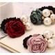 Pearl ring high elastic hair rope Korea Camellia Flower Rhinestone Tiara Tousheng headdress flower.