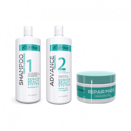 Unnique Advance Keratin Treatment Kit 1)Shampoo 32oz 1)Keratin 32oz 1)Mask 16oz.