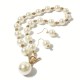 Collar con decoración de perlas artificiales, elegante collar de cadena corta para clavícula con pendientes a juego
