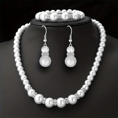 1 pair Elegent Milky Stone Jewelery Set - Earrings, Necklace, and Bracelet