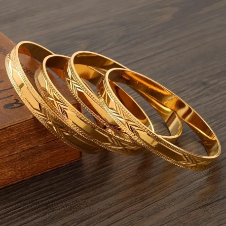 4pc 24K Plated Copper Bangle Bracelet Luxury Stackable Hand Bangle Jewelry Set