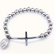 1pc Stainless Steel Jewelry,8mm Round Rosary Bead Bracelet Elastic Cord, Unisex