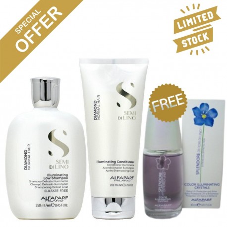 Alfaparf SDL Diamond Illuminating Low Shampoo and Conditioner+ Serum, Normal Hair